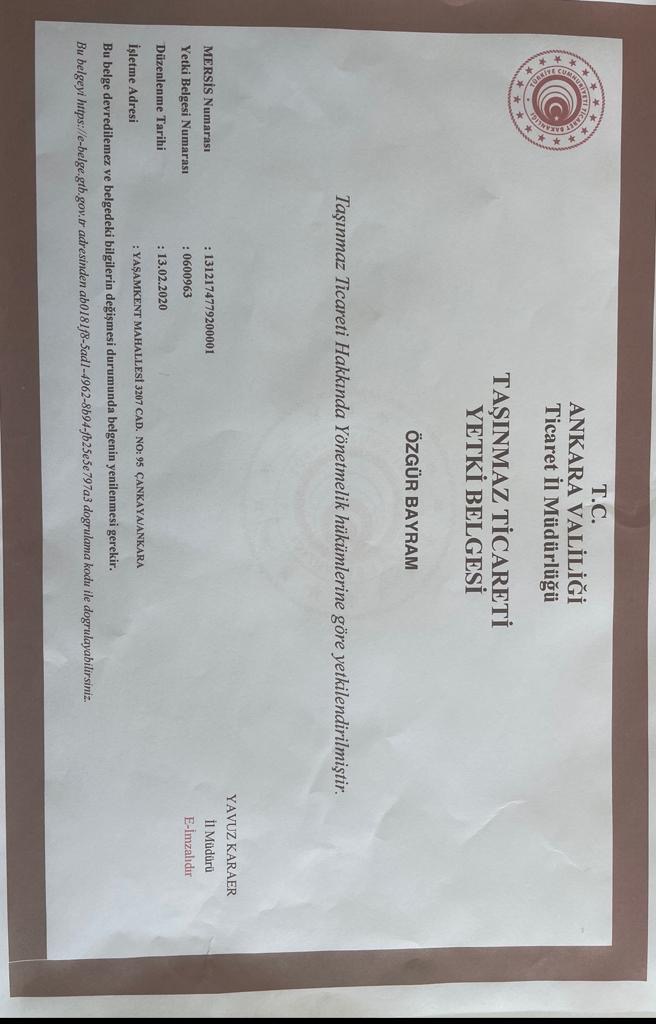 TAŞINMAZ TİCARETİ YETKİ BELGESİ